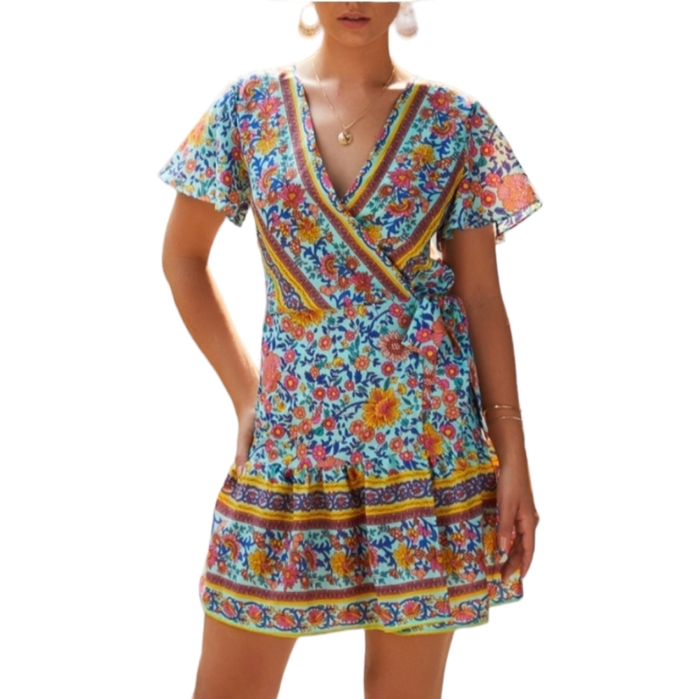 Multicolored Floral Wrap Dress size Small